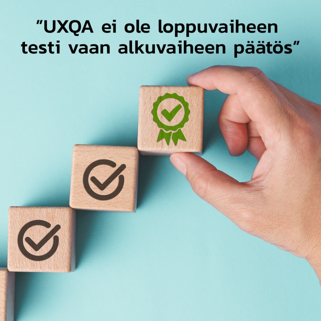 Kuvassa puupalikoita, ylinnä vihreällä "check"-merkillä varustettu palikka